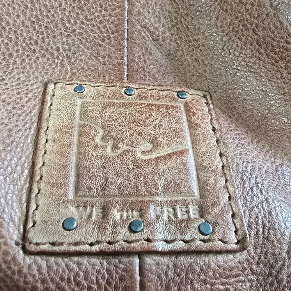 We The Free Free People Leather Sling Backpack Women Tan Brown Boho Triangle Bag